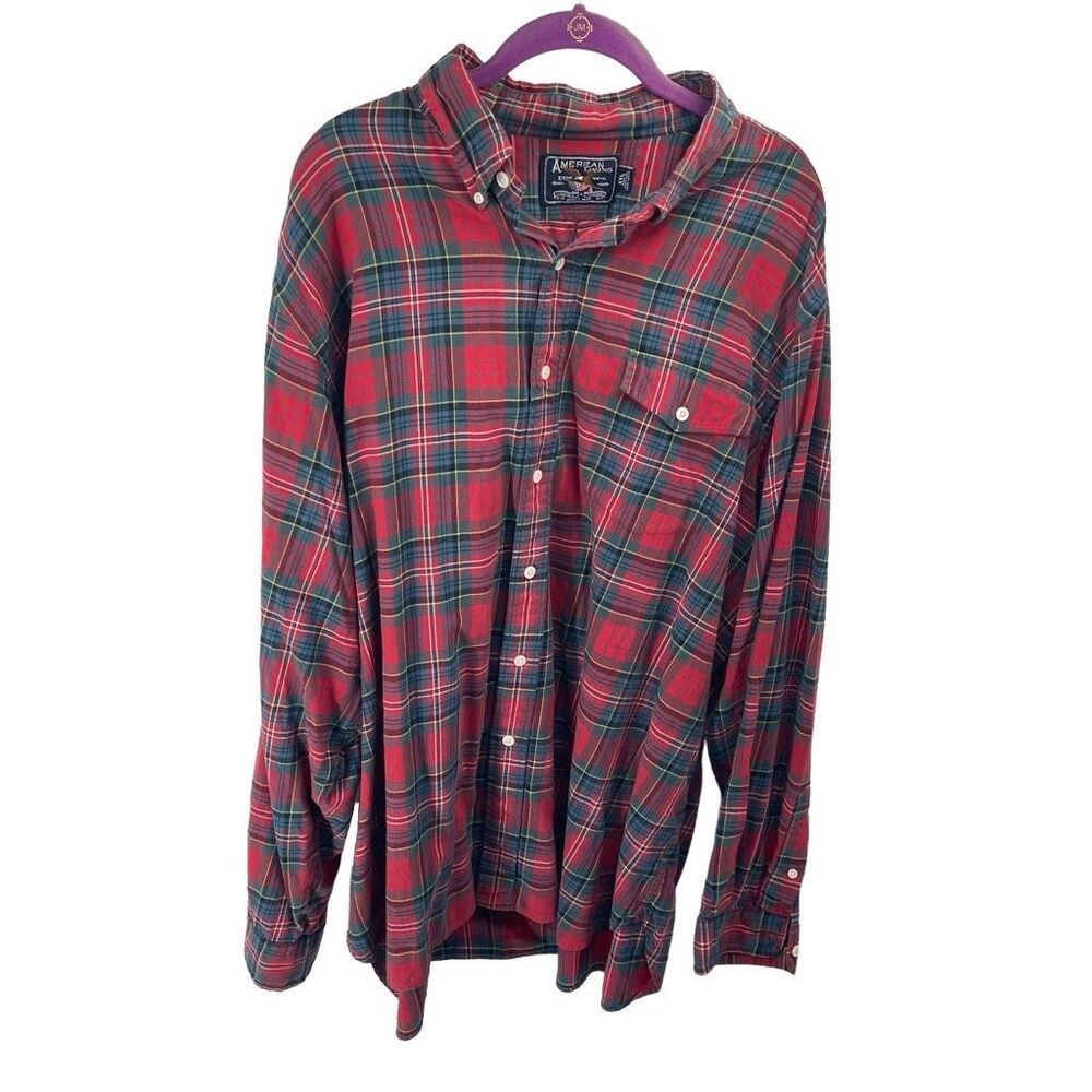 American Living mens Plaid Button Down Long-sleeve Shirt Size XXL